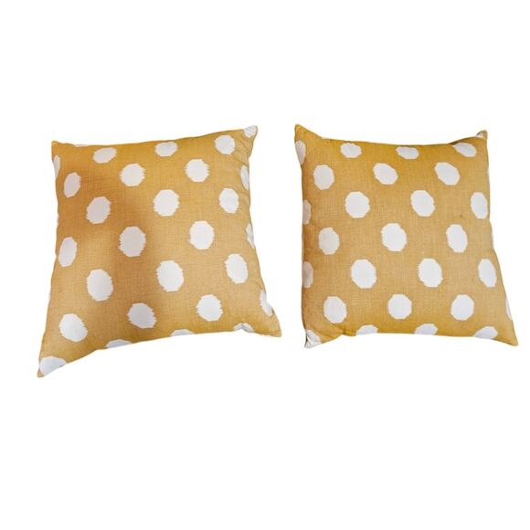 2 Crate Barrel Anellis Polka Dot Throw Pillows Golden Yellow Down Feather Fill - Picture 1 of 4